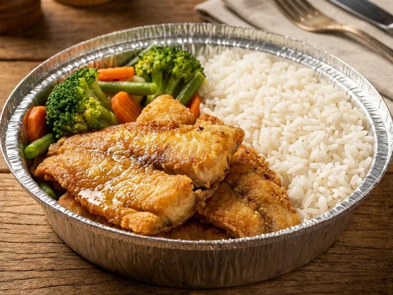 Peixe frito com legumes