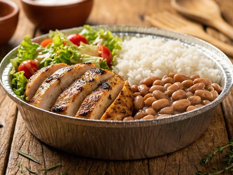 Frango grelhado com arroz e feijão